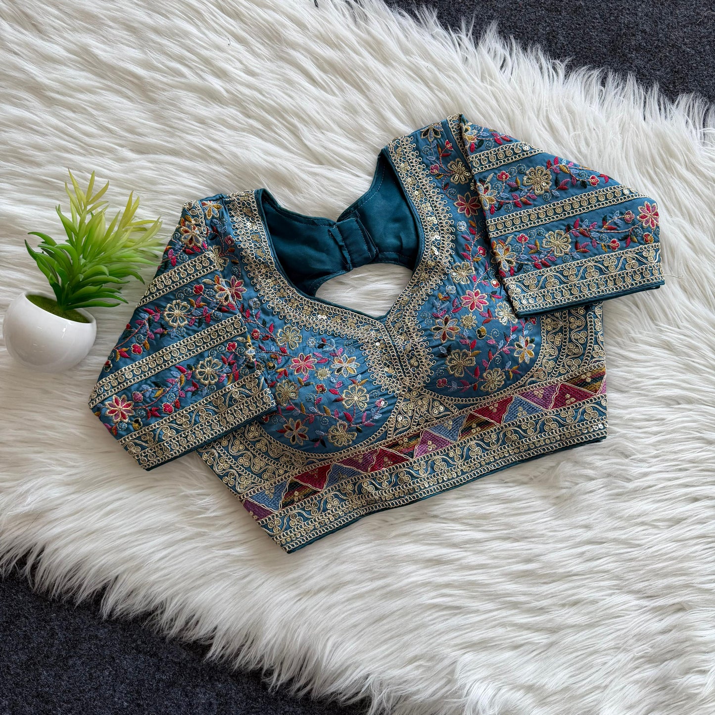 A beautiful work with sequins all over ready made blouse
