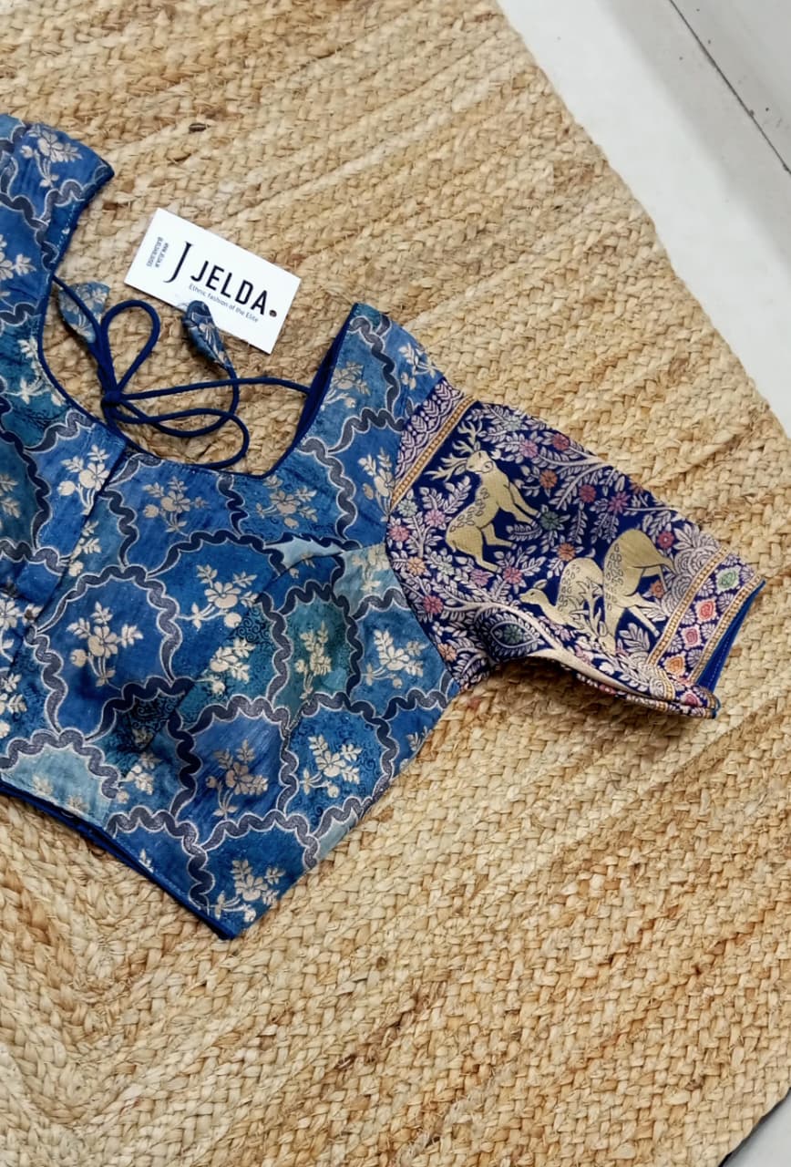 Printed zari work ready made blouse