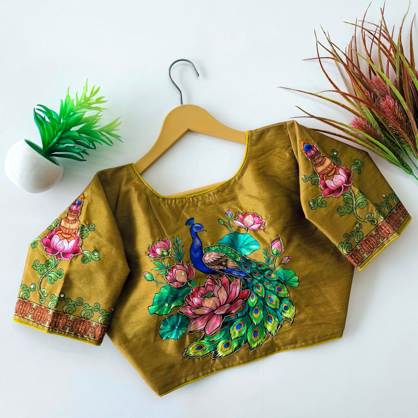 Pure silk fabric with Decent print ready made blouse