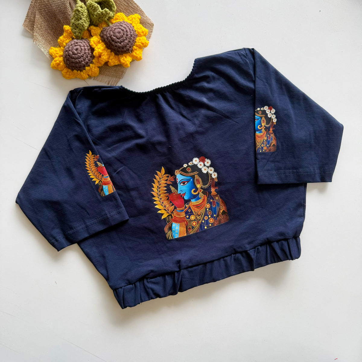 Beautiful block print with elastic ready made blouse