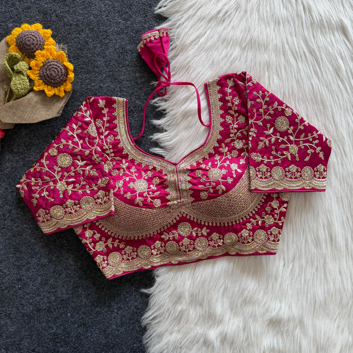 Beautiful embroidery work  all over ready made blouse