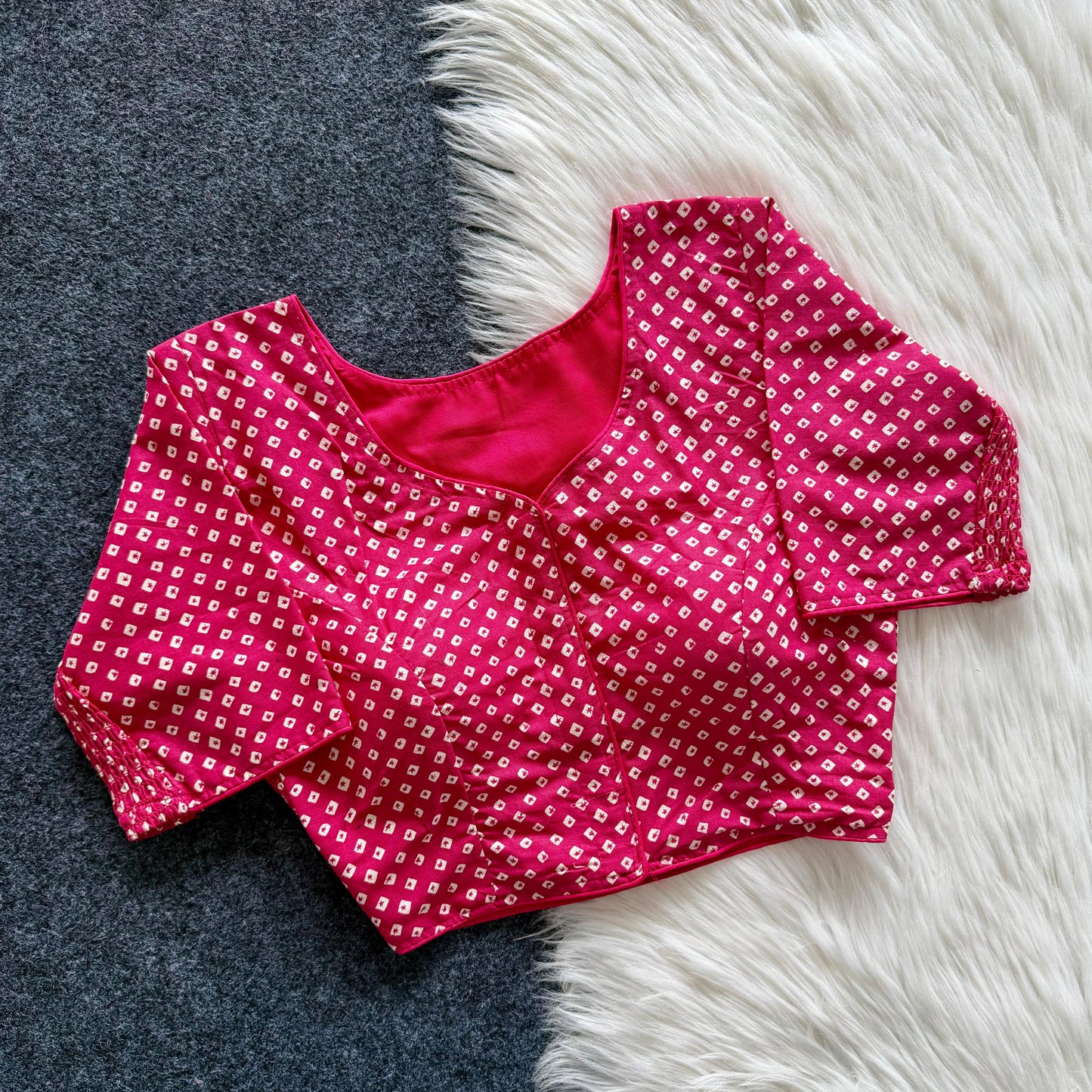 Beautiful hand block print with side elastic ready made blouse