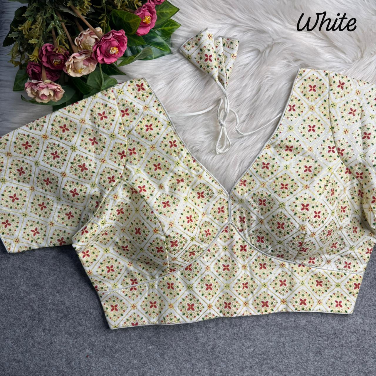 Patoda print v neck ready made blouse