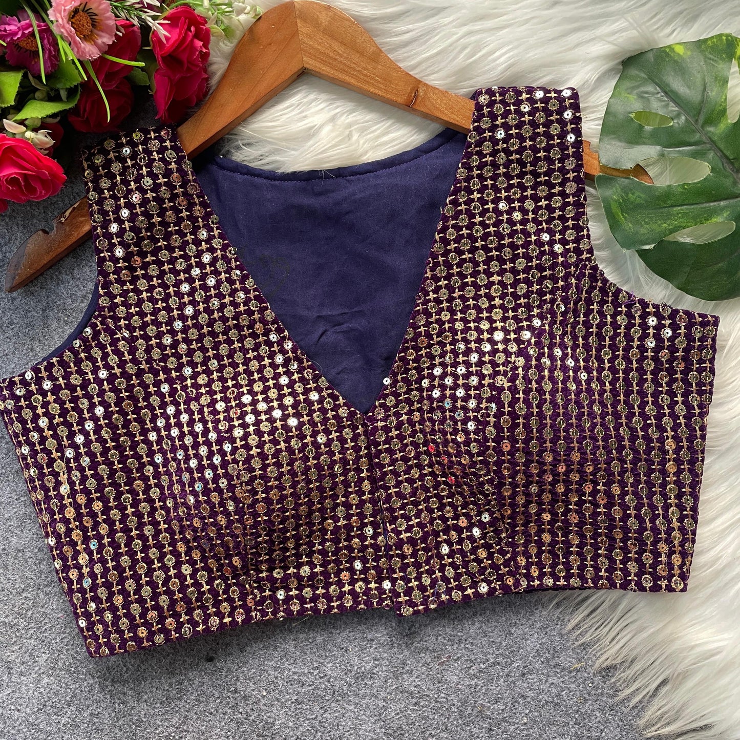 9000 velvet with sequins work ready made blouse