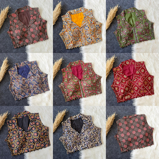 Beautiful hand block print with side elastic ready made blouse