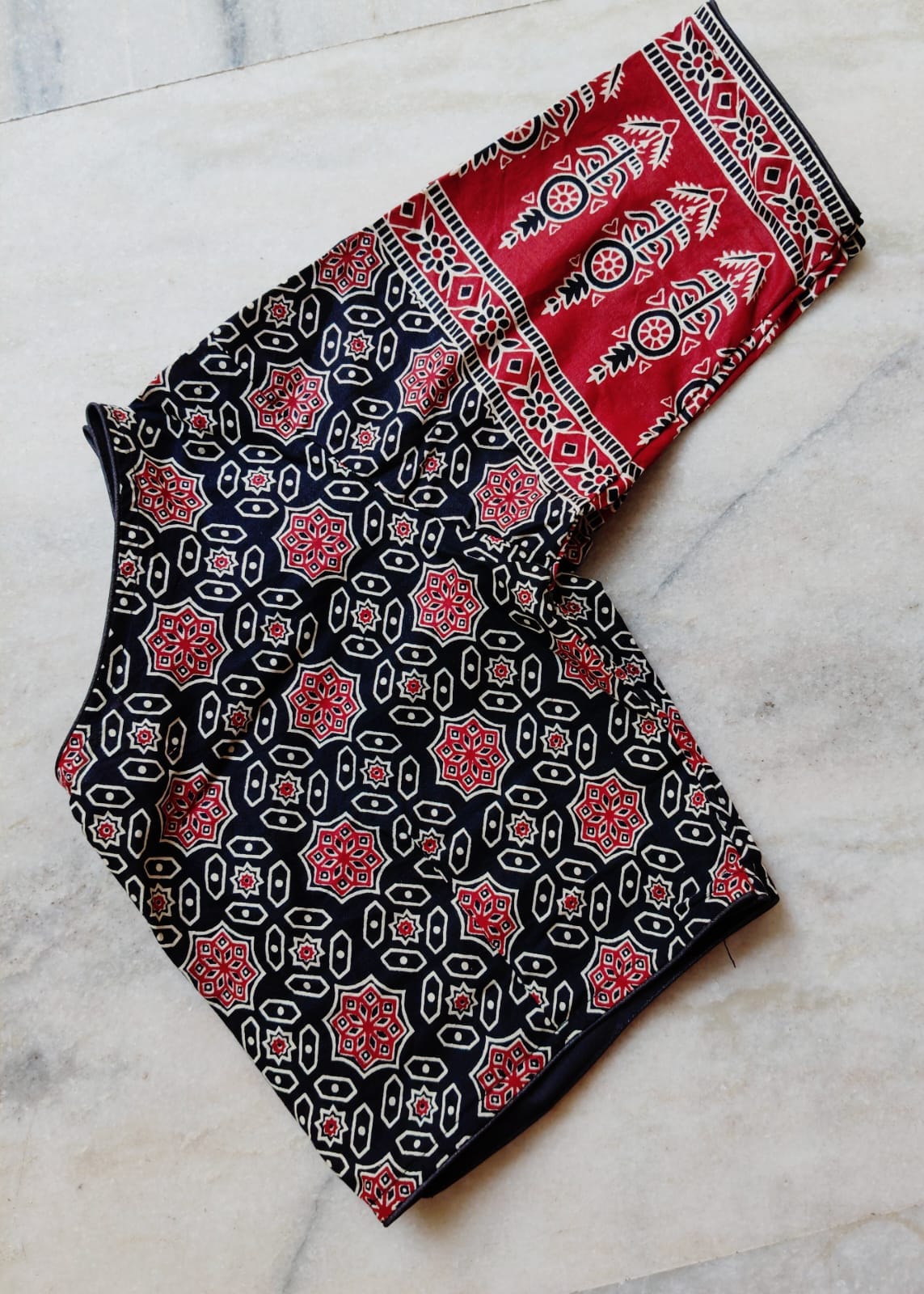 Ajrakh Glass Boat Neck - Premium Readymade Blouse