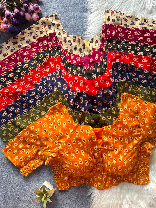 Beautiful hand block print with side elastic ready made blouse