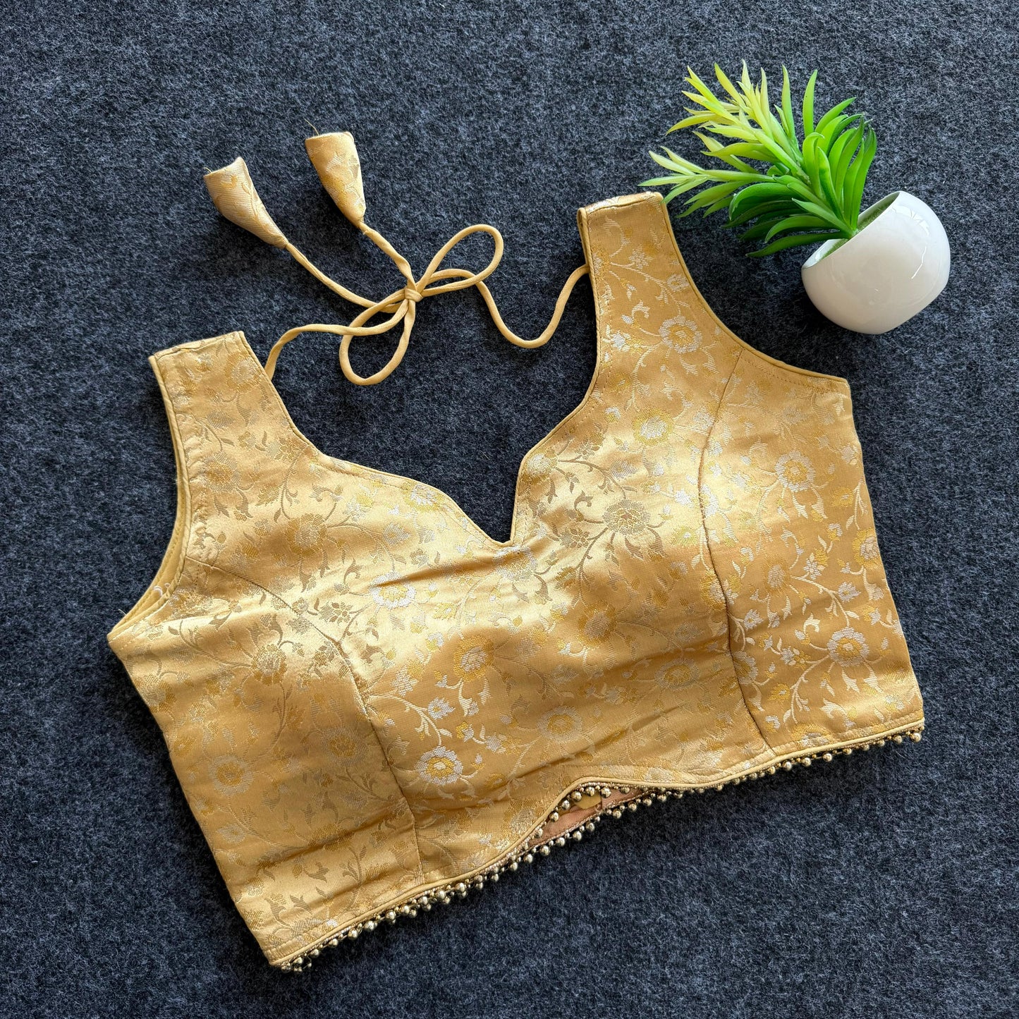 Double shade flower weave all over ready made blouse