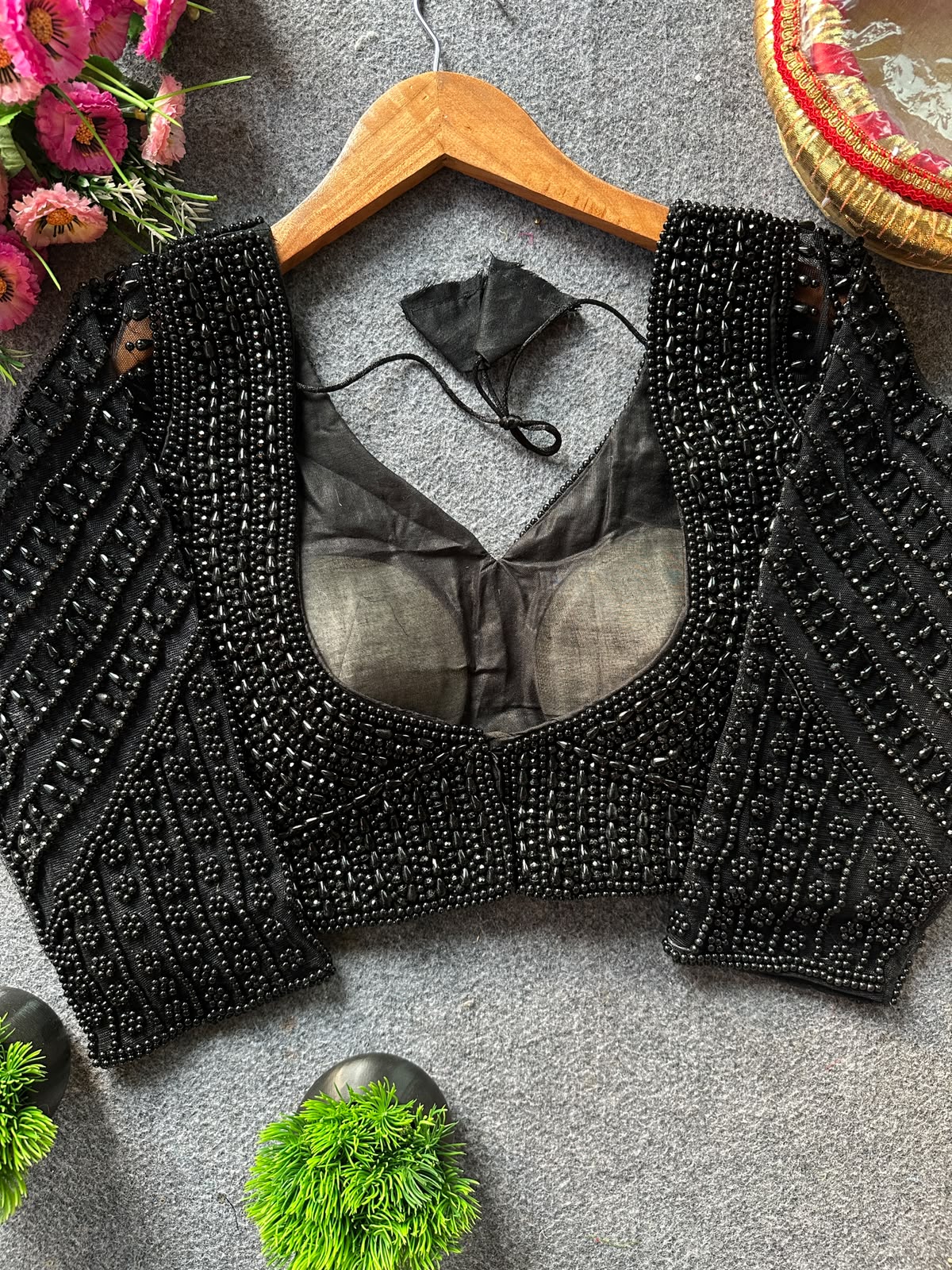 Presenting beautiful handcrafted pearl work in all over ready made blouse