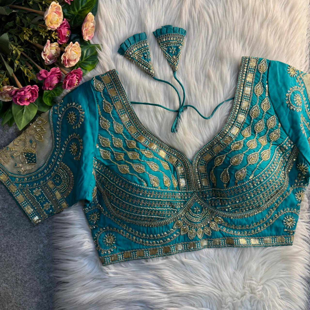 Beautiful heavy beads elephant patch work ready made blouse