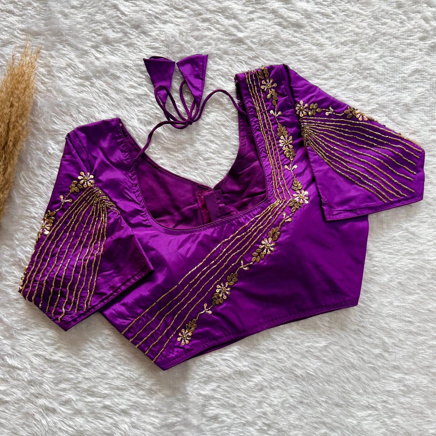 Beautiful handwork all over back and sleeves with designer handwork ready made blouse