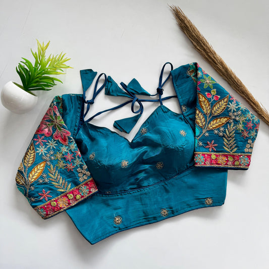 Beautiful flower print print all over blouse with embroidery work ready made blouse