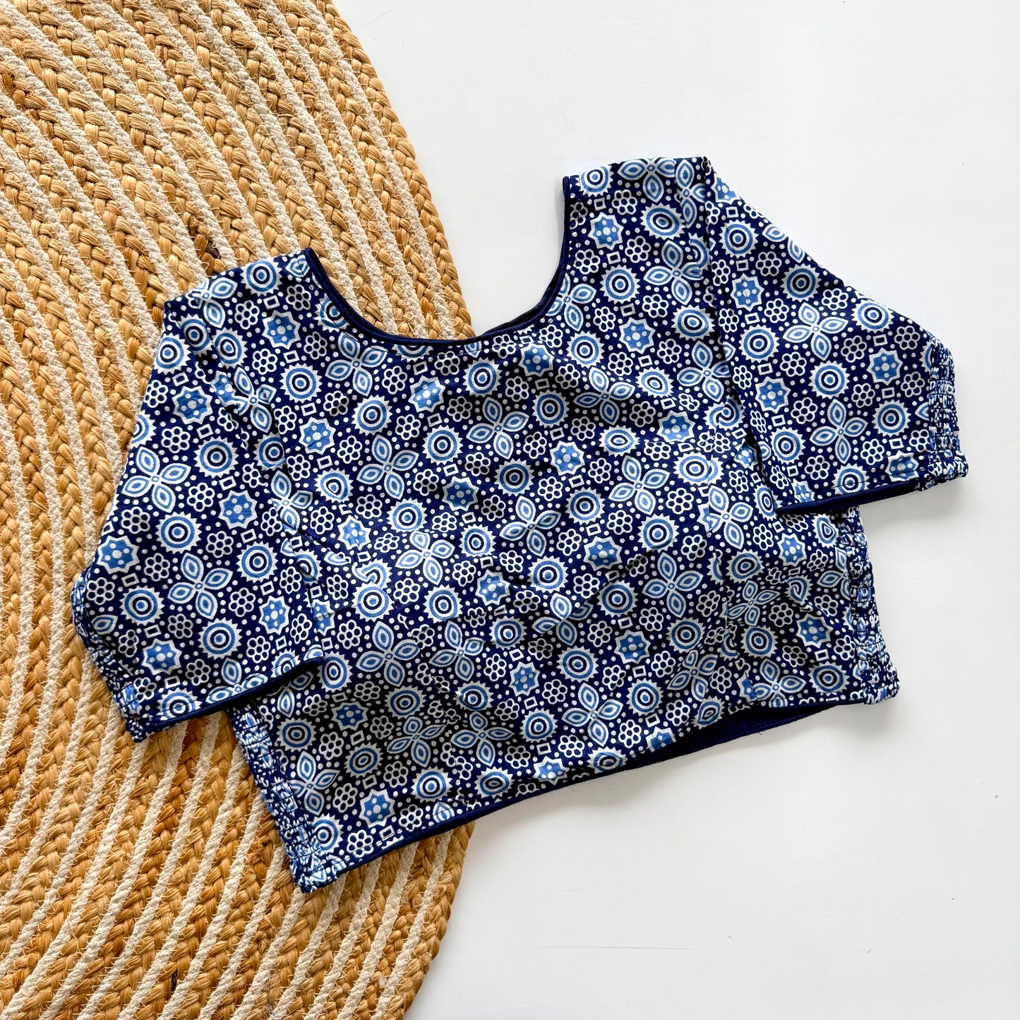 Beautiful hand block print with side elastic ready made blouse