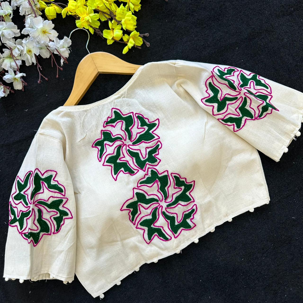 Heavy cotton embroidery ready made blouse