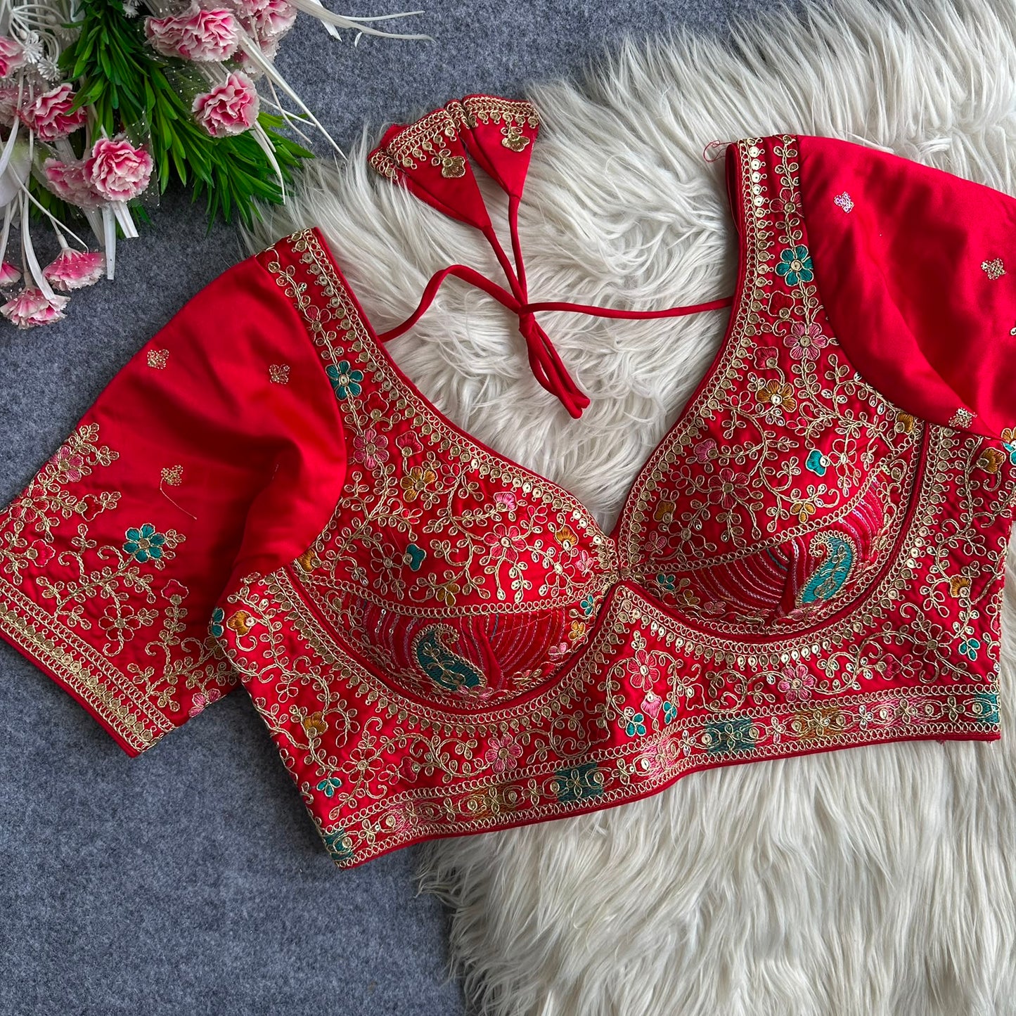 Heavy Embroidery Work ready made blouse