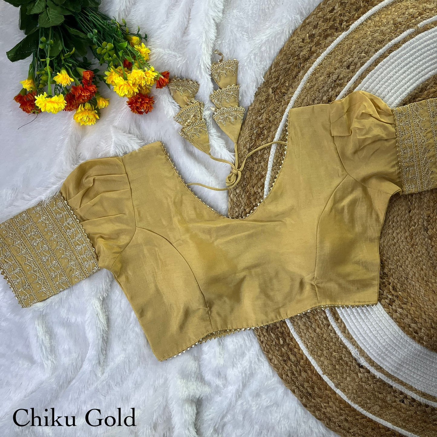 Vichitra silk balloon sleeve ready made blouse