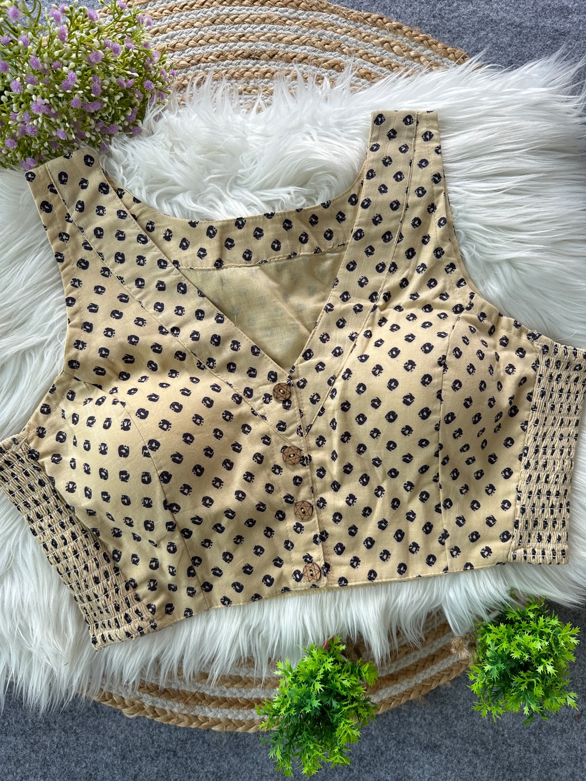 Presenting flexi fit Pure Ajrakh Bandhani Print Cotton ready made blouse