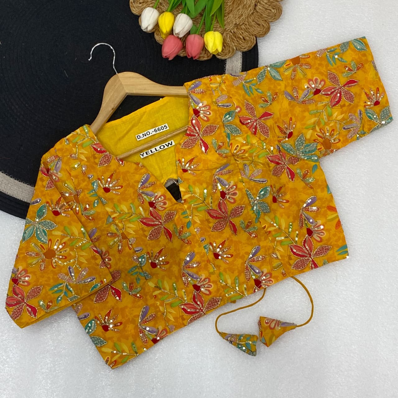 Pojisan print embroidery ready made blouse