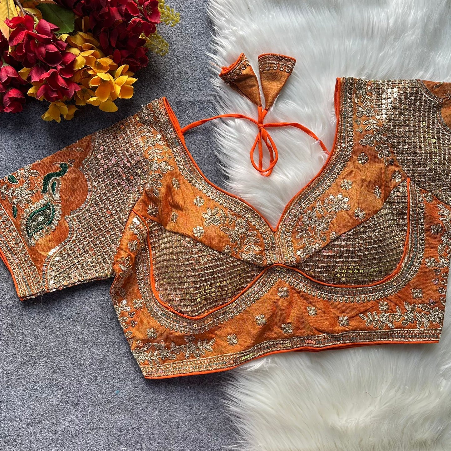 Heavy cosmoss silk embroidery work ready made blouse