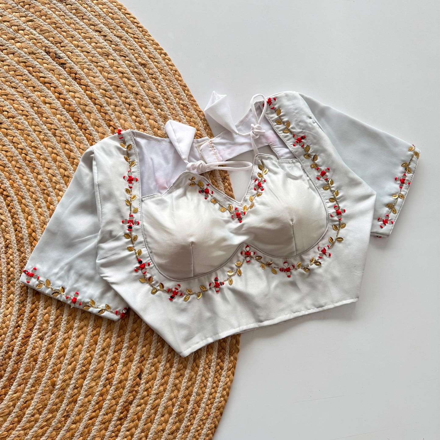 Beautiful handcrafted work with real mirror all over ready made blouse