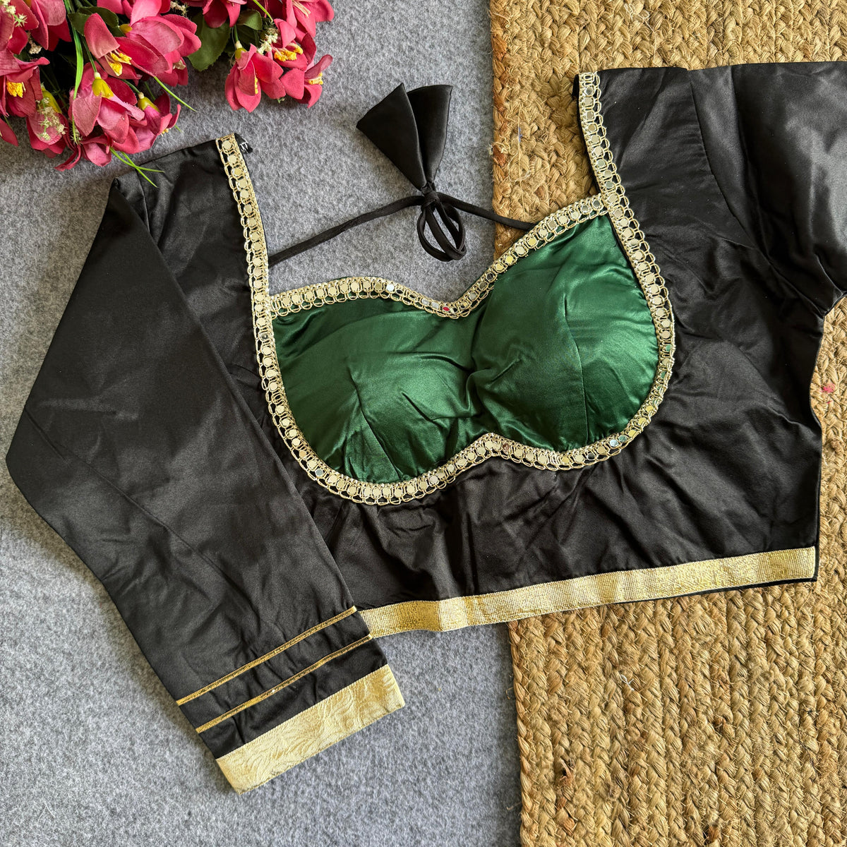 Satin silk fabric full sleeve ready made blouse