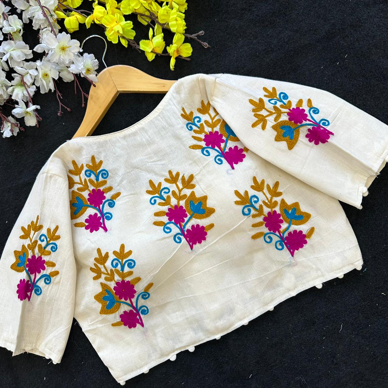 Heavy cotton embroidery ready made blouse