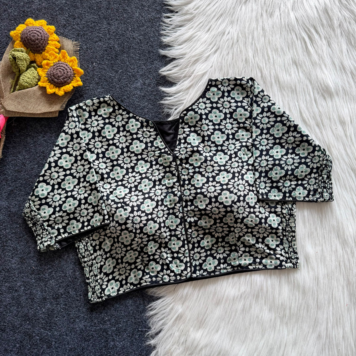 Beautiful hand block print with side elastic ready made blouse