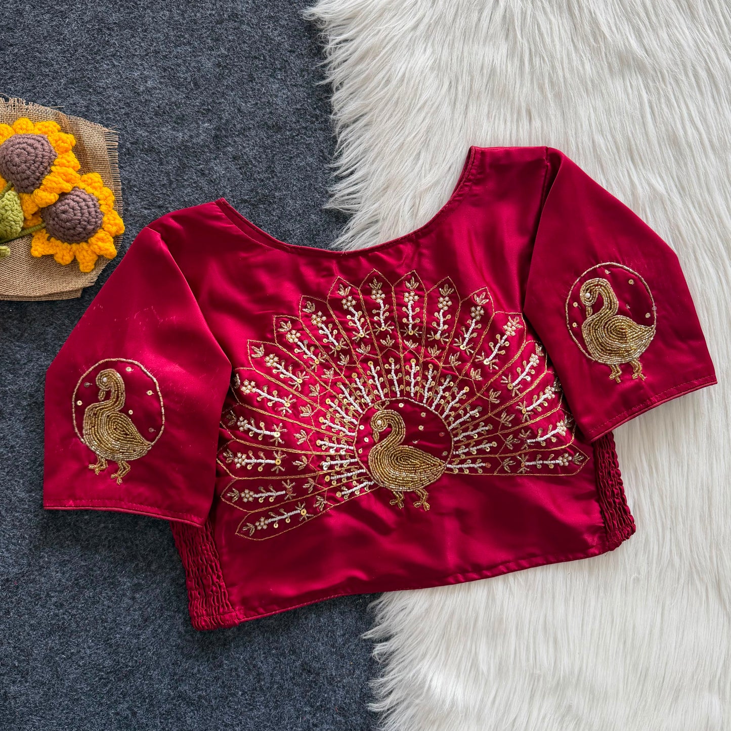 Beautiful zardosi with two tone kardana work all over with side elastic ready made blouse