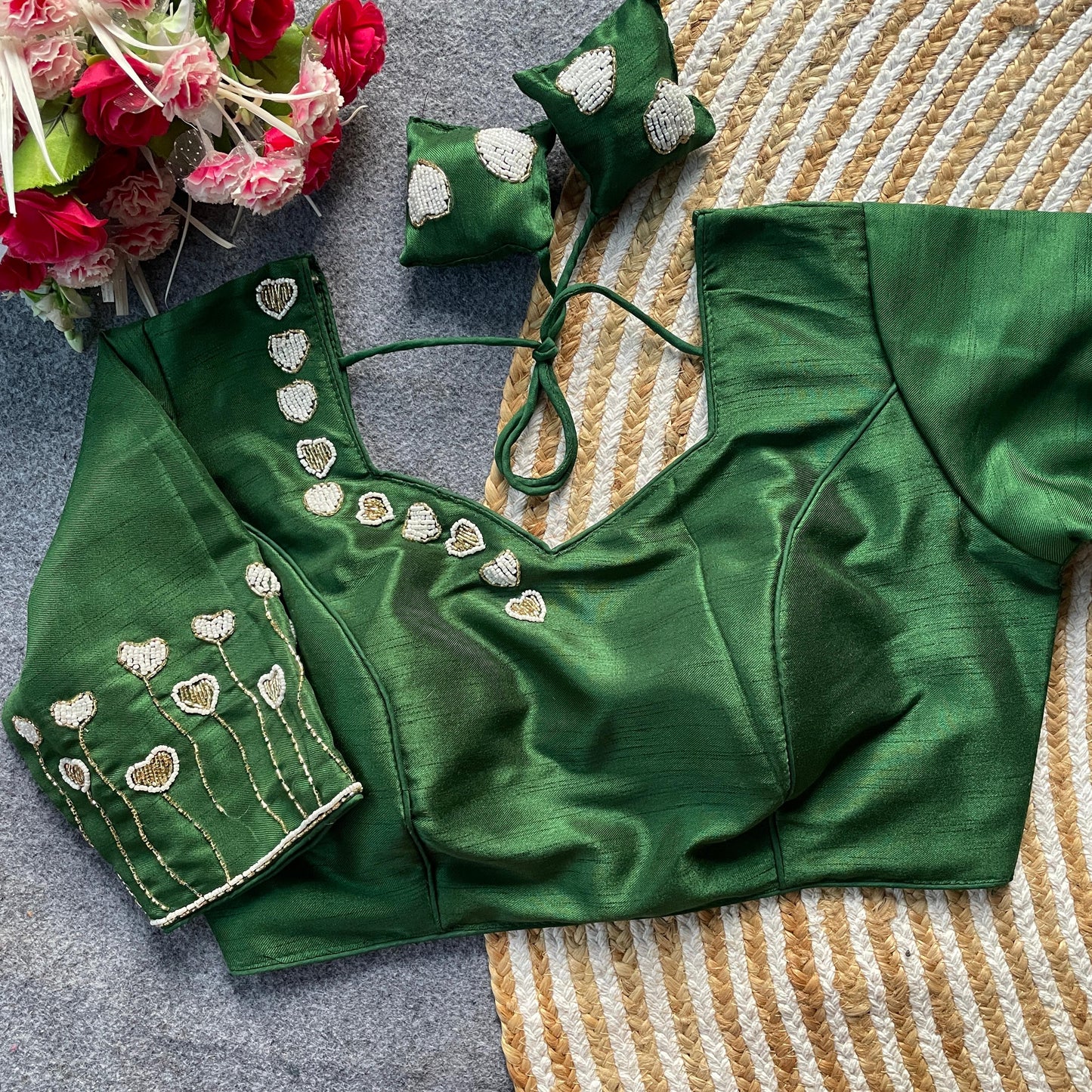 Pure milan silk with heavy handwork ready made blouse