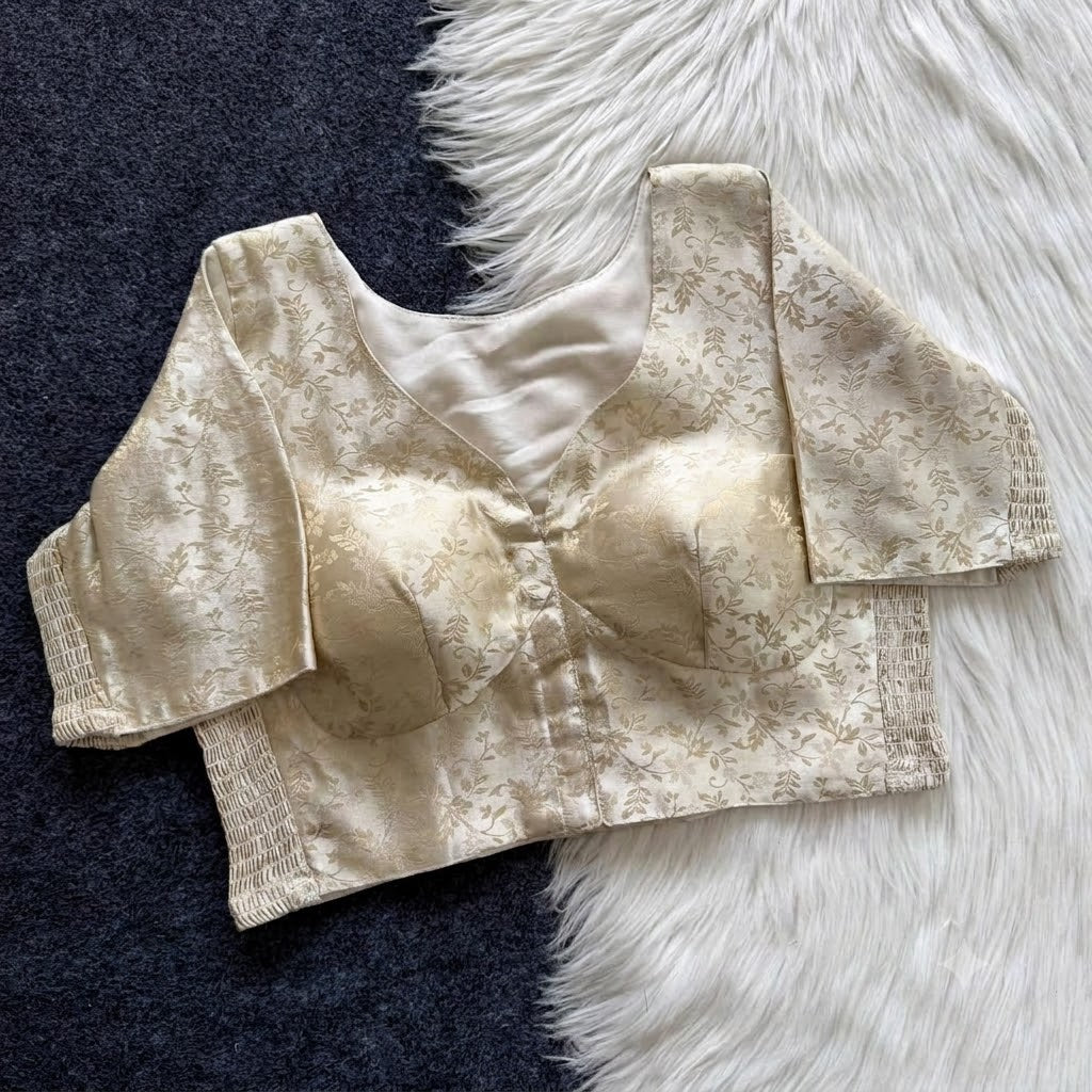 A beauty of weaving work all over with stretchable technology inside ready made blouse