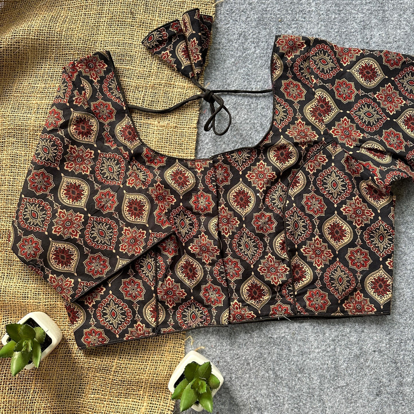 Presenting pure ajrakh handblock/ikkat/indigo cotton ready made blouse