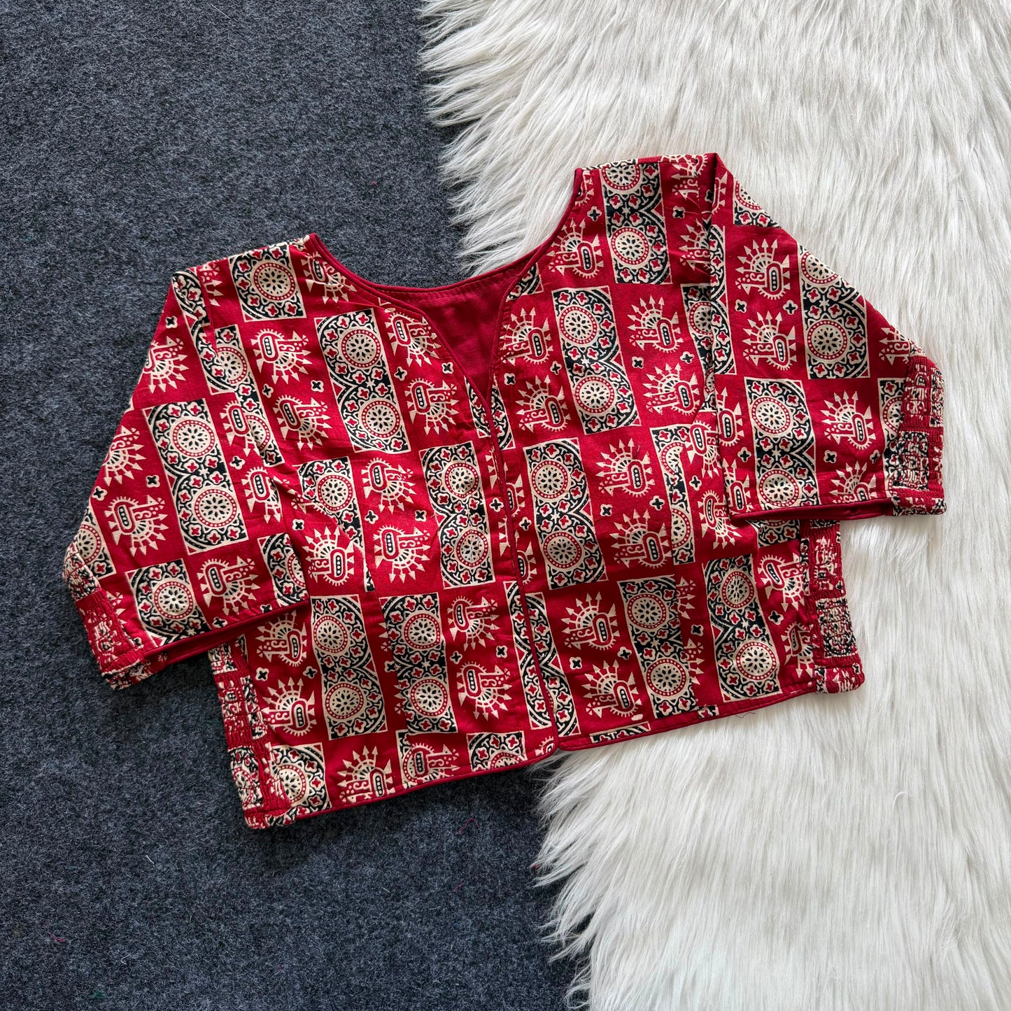 Beautiful hand block print with side elastic ready made blouse