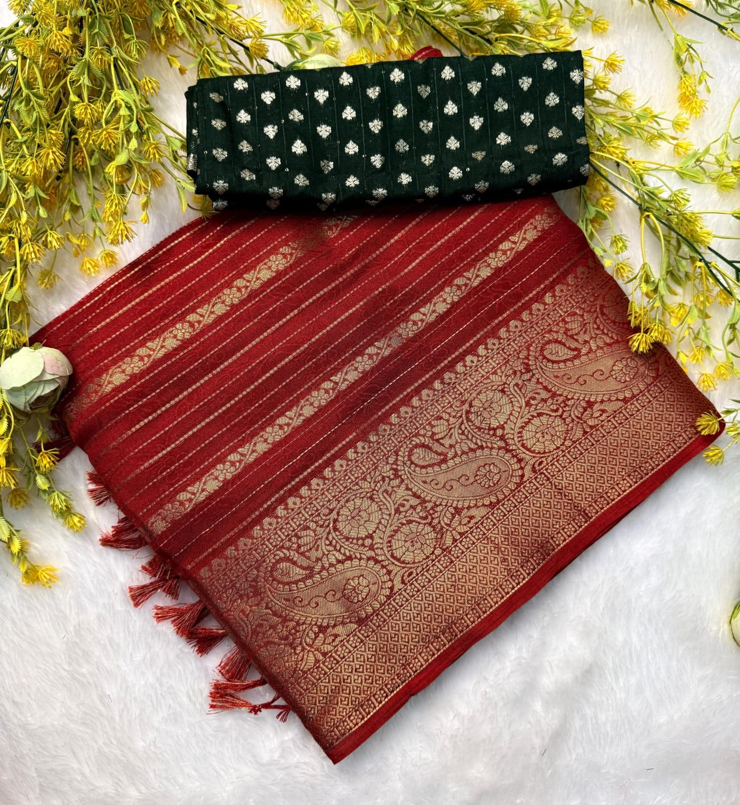 Soft  marsh melon sarees  with pen self jequrd design