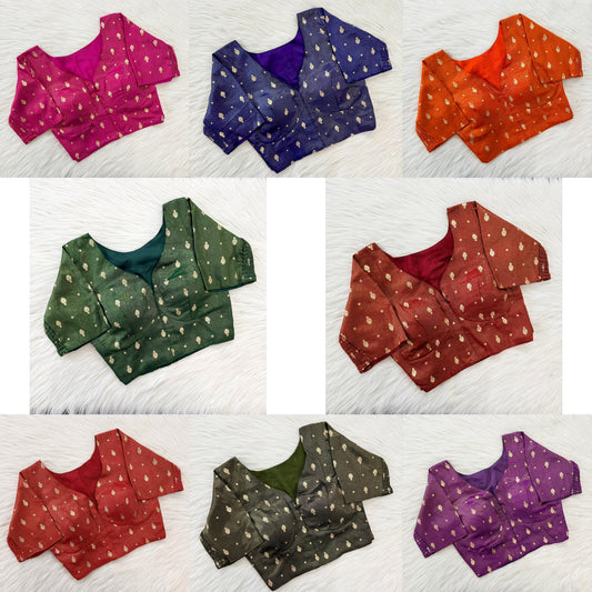 A beauty of weaving work all over with stretchable technology inside ready made blouse