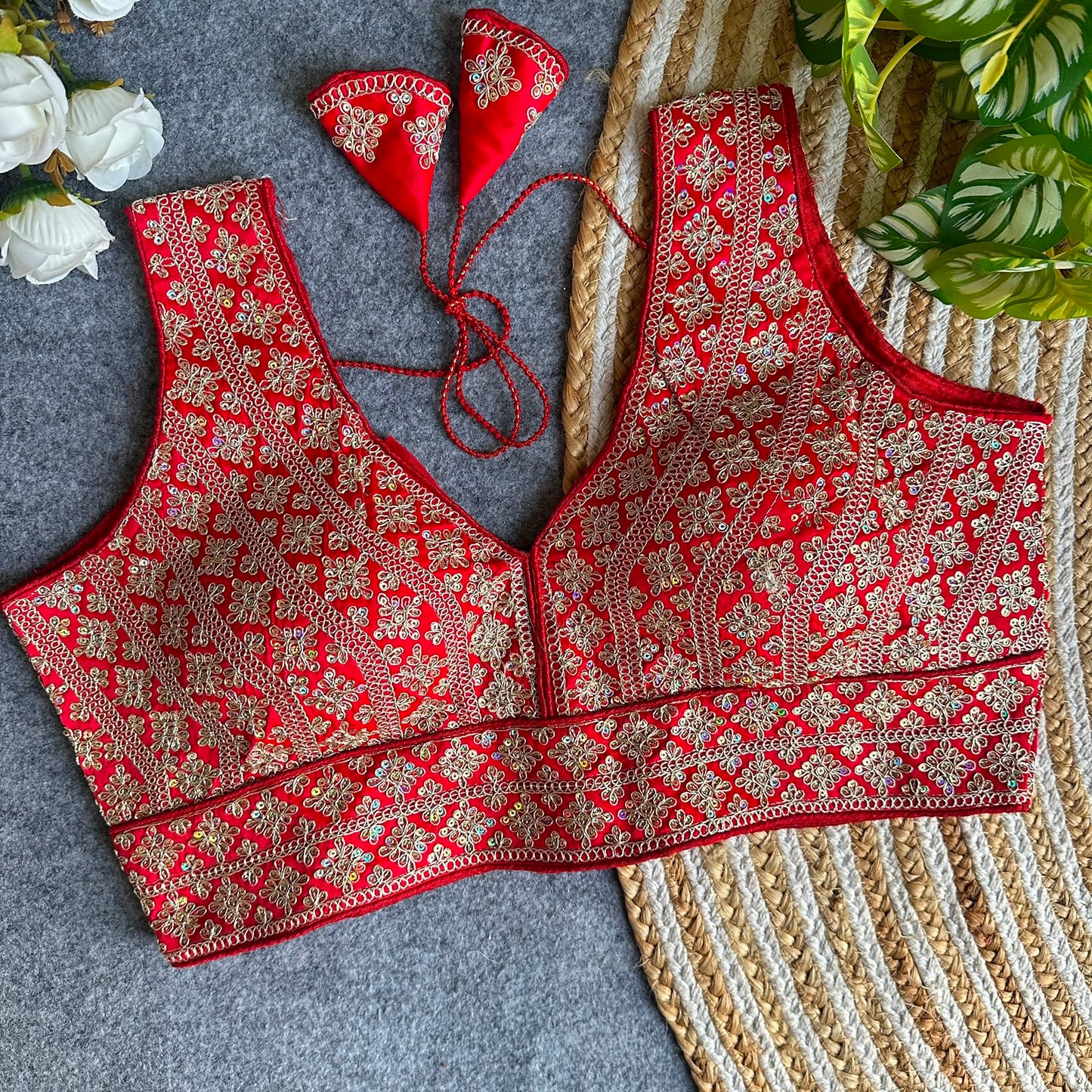 Heavy Embroidery + Sequins Work ready made blouse