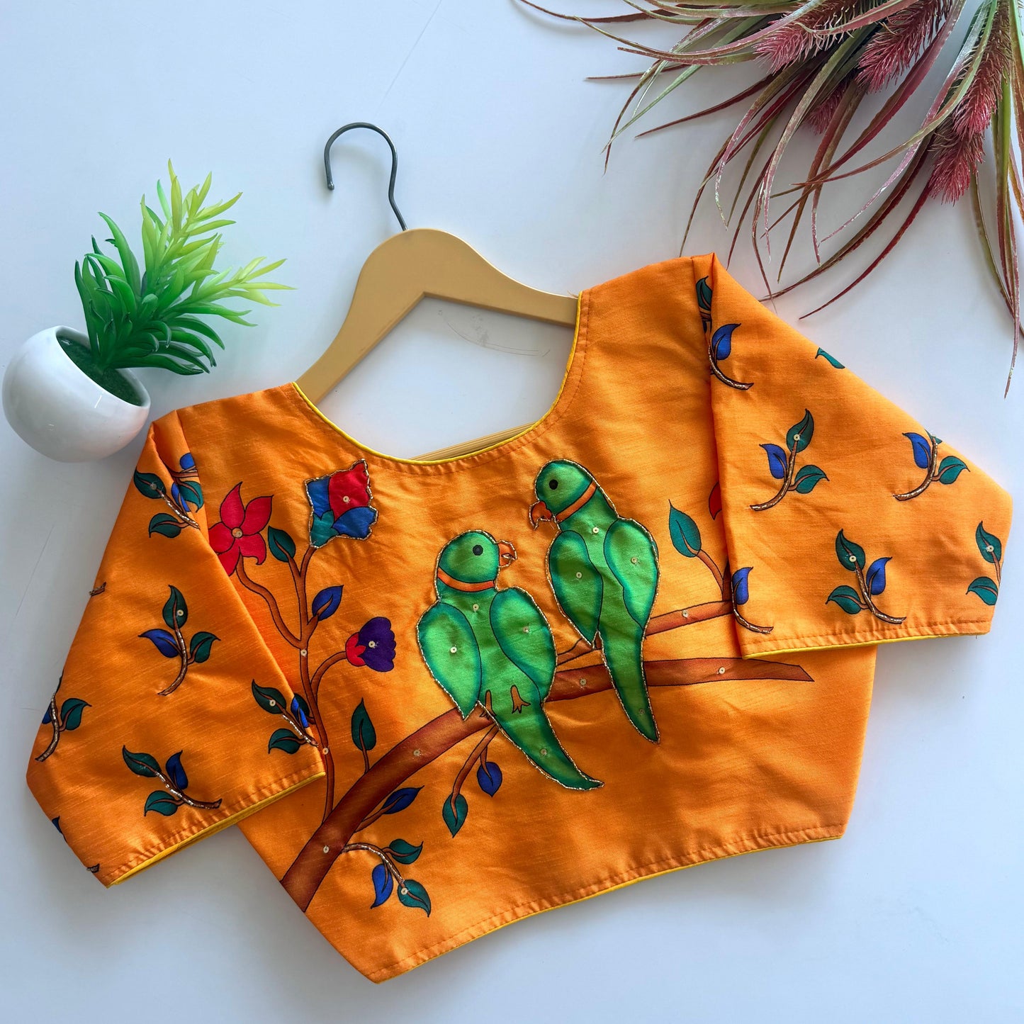 Pure silk fabric with Decent print ready made blouse