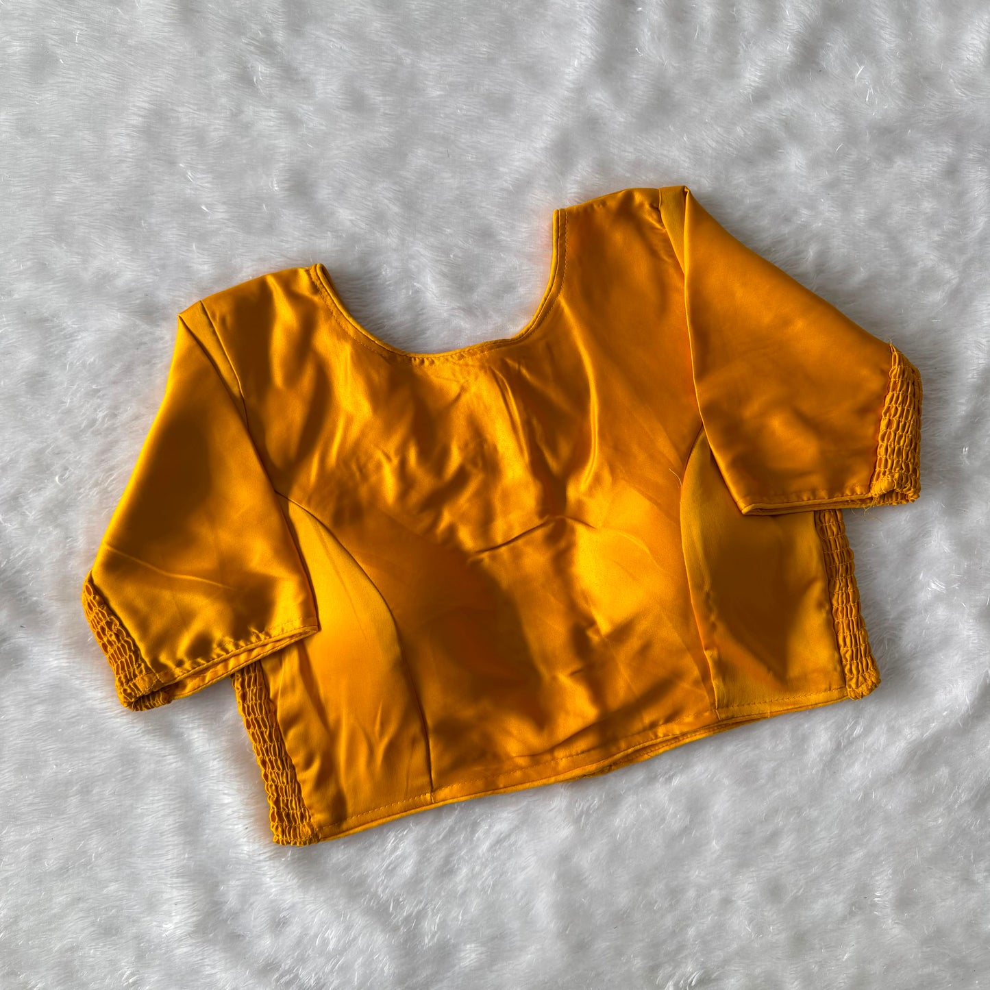 Soft silk fabric with elastic attach for better fitting ready made blouse