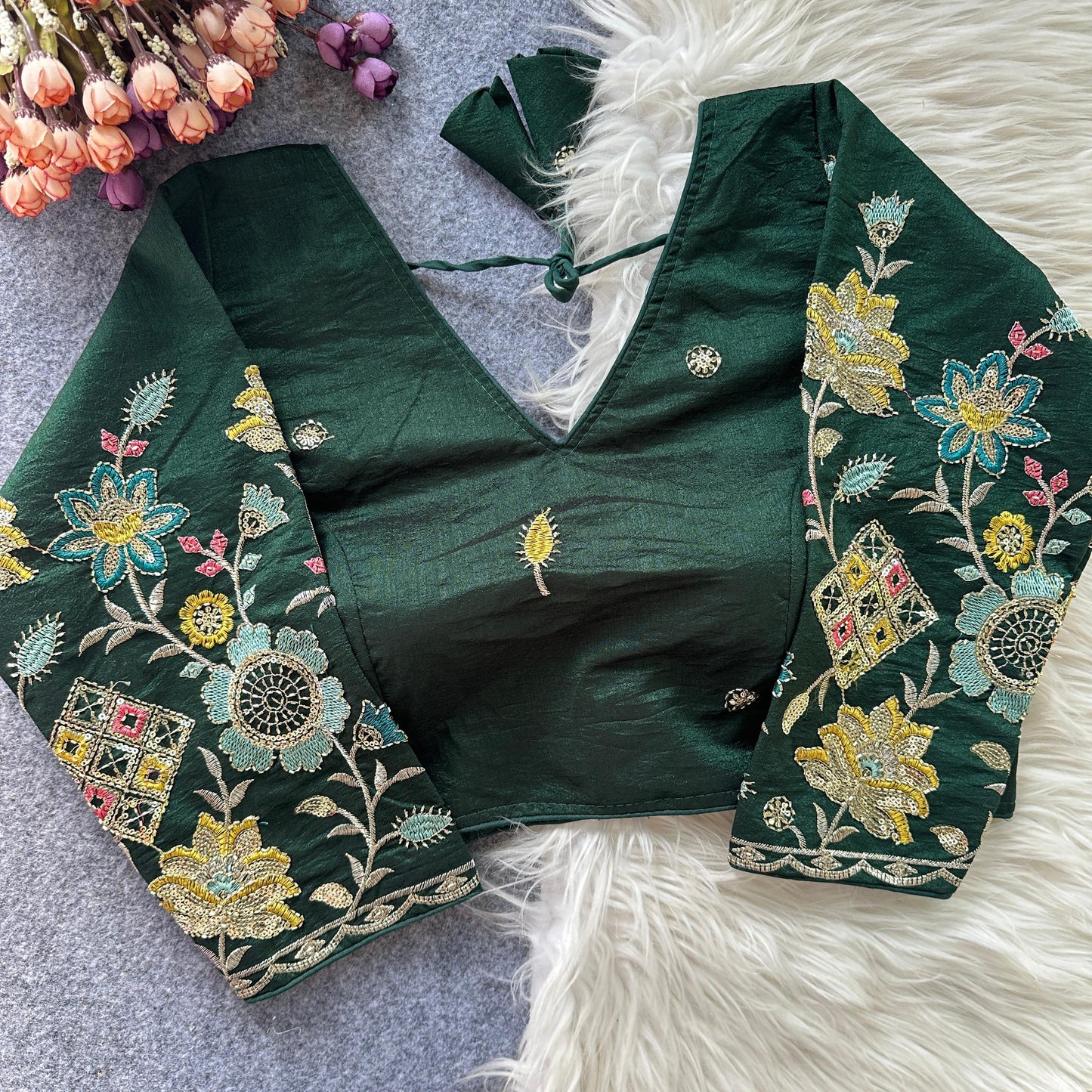 Presenting multi sequins work ready made blouse