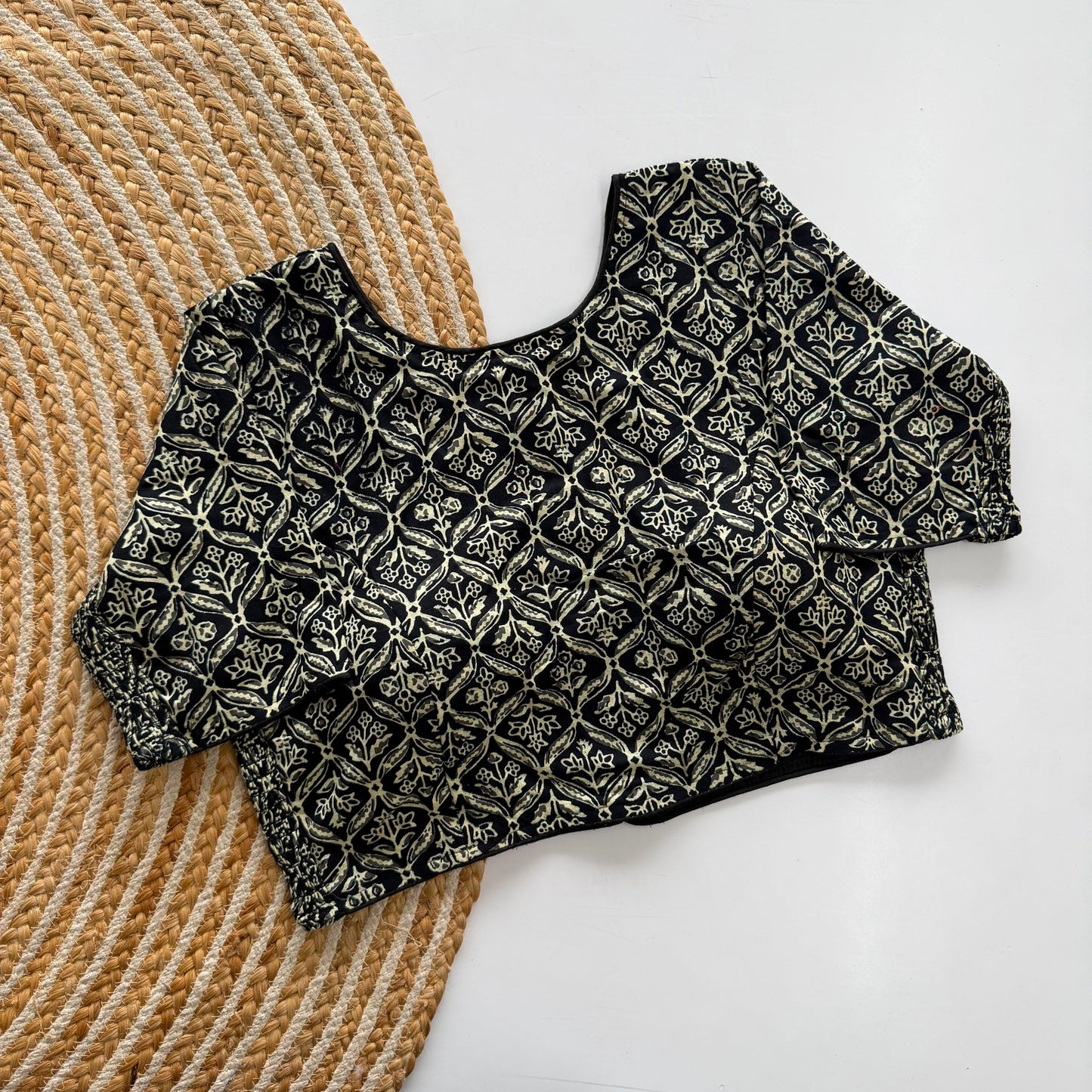 Beautiful hand block print with side elastic ready made blouse
