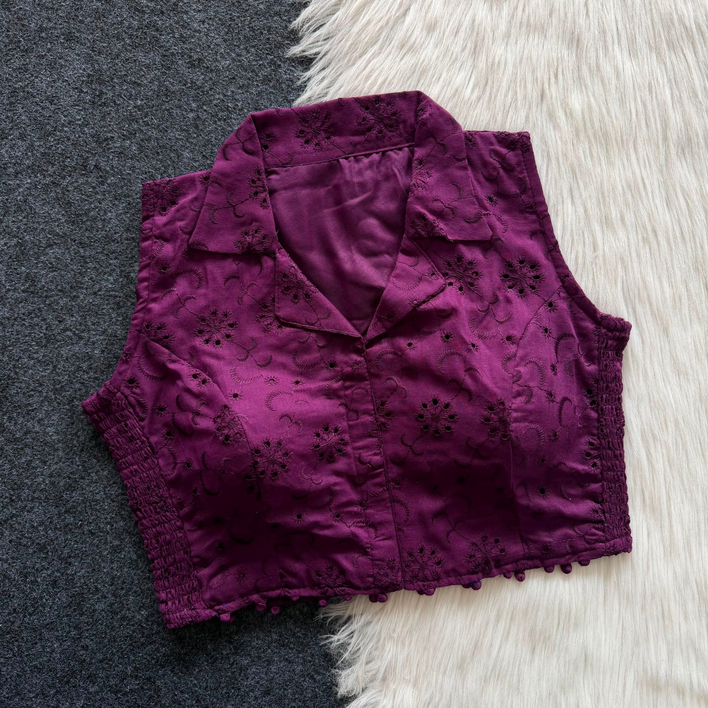 Beautiful embroidery work with elastic attach for better fitting ready made blouse