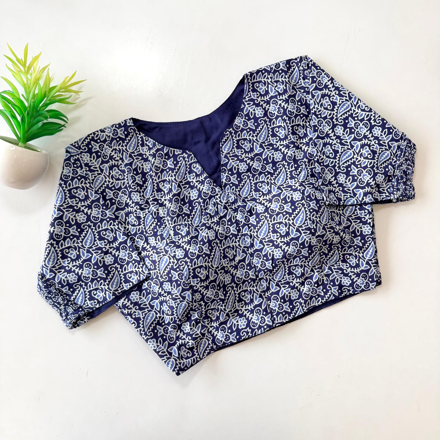 Beautiful hand block print with side elastic ready made blouse