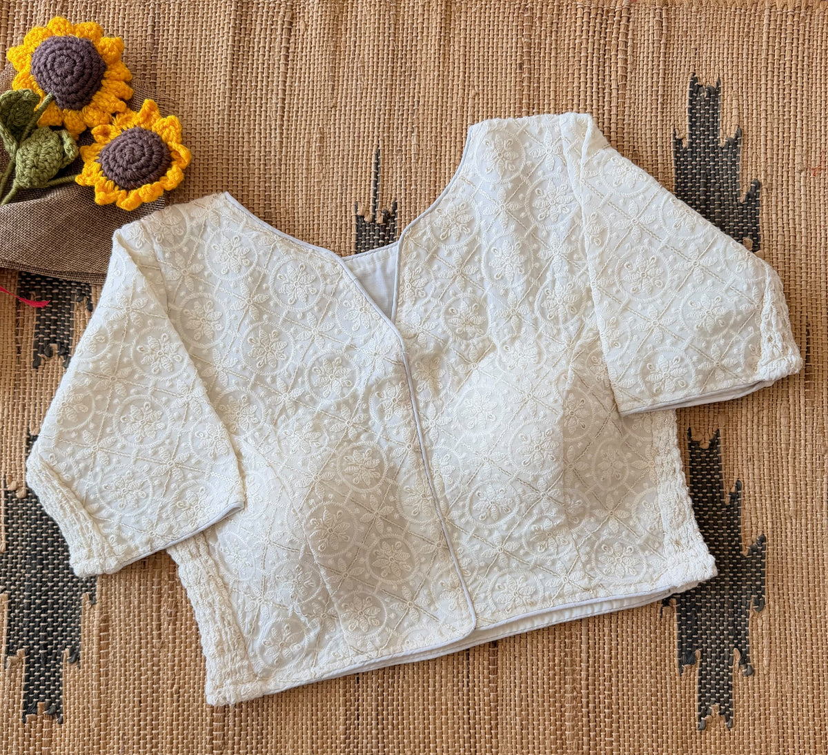 Beautiful Lucknowi Chikankari work  with side elastic ready made blouse