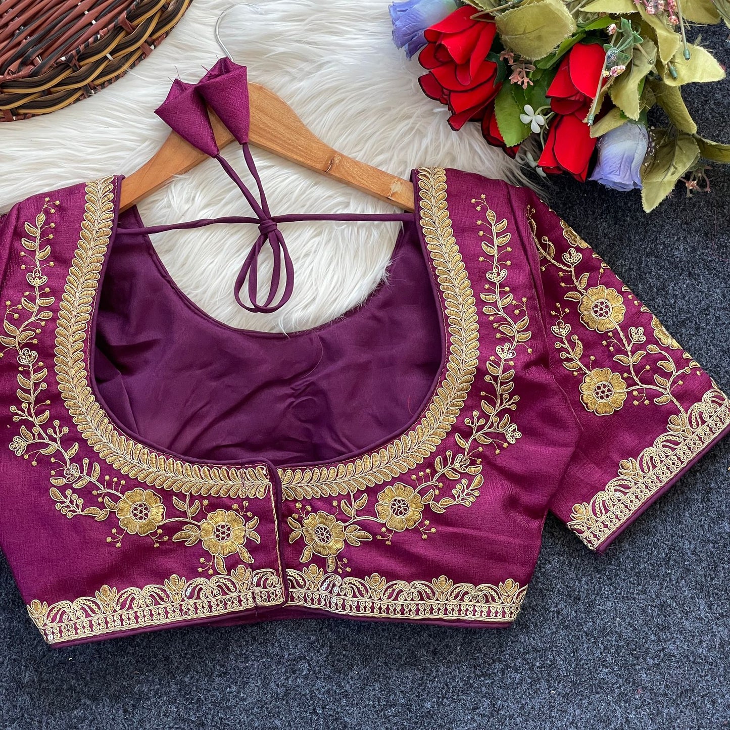Heavy Milan Silk Embroidery With Beautiful Works Ready Made Blouse