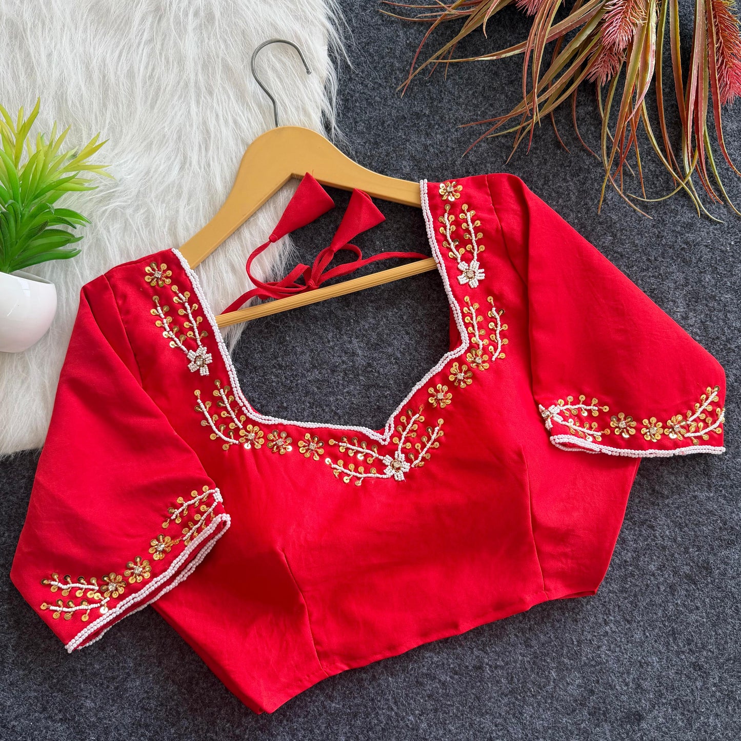 Beautiful handwork all over front and sleeves ready made blouse