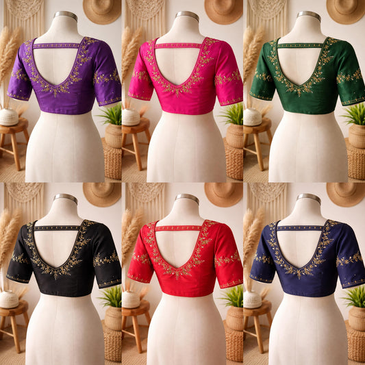 Beautiful handwork all over back and sleeves with designer handwork ready made blouse