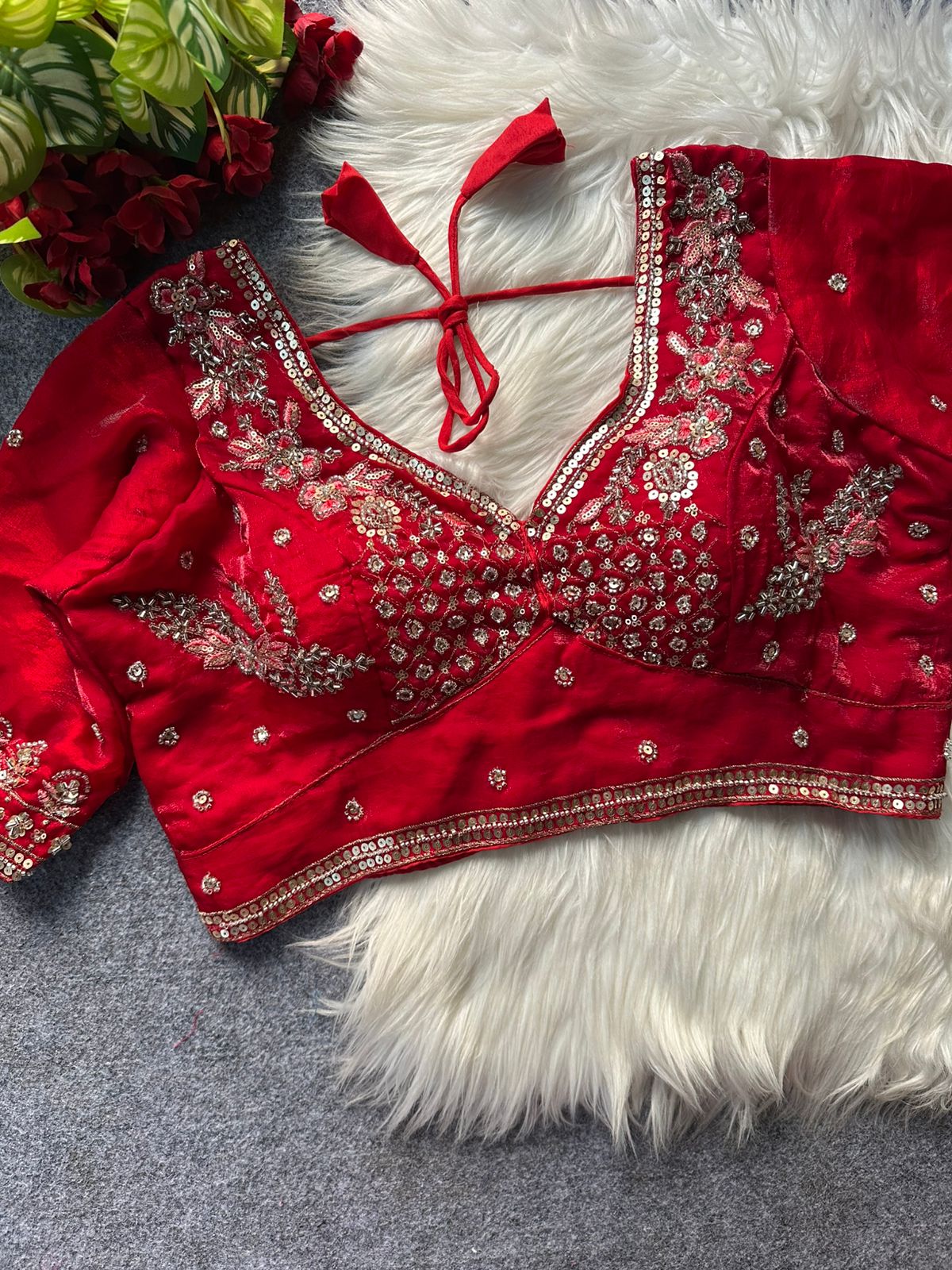 Heavy handwork + sequins & codding thread work ready made blouse