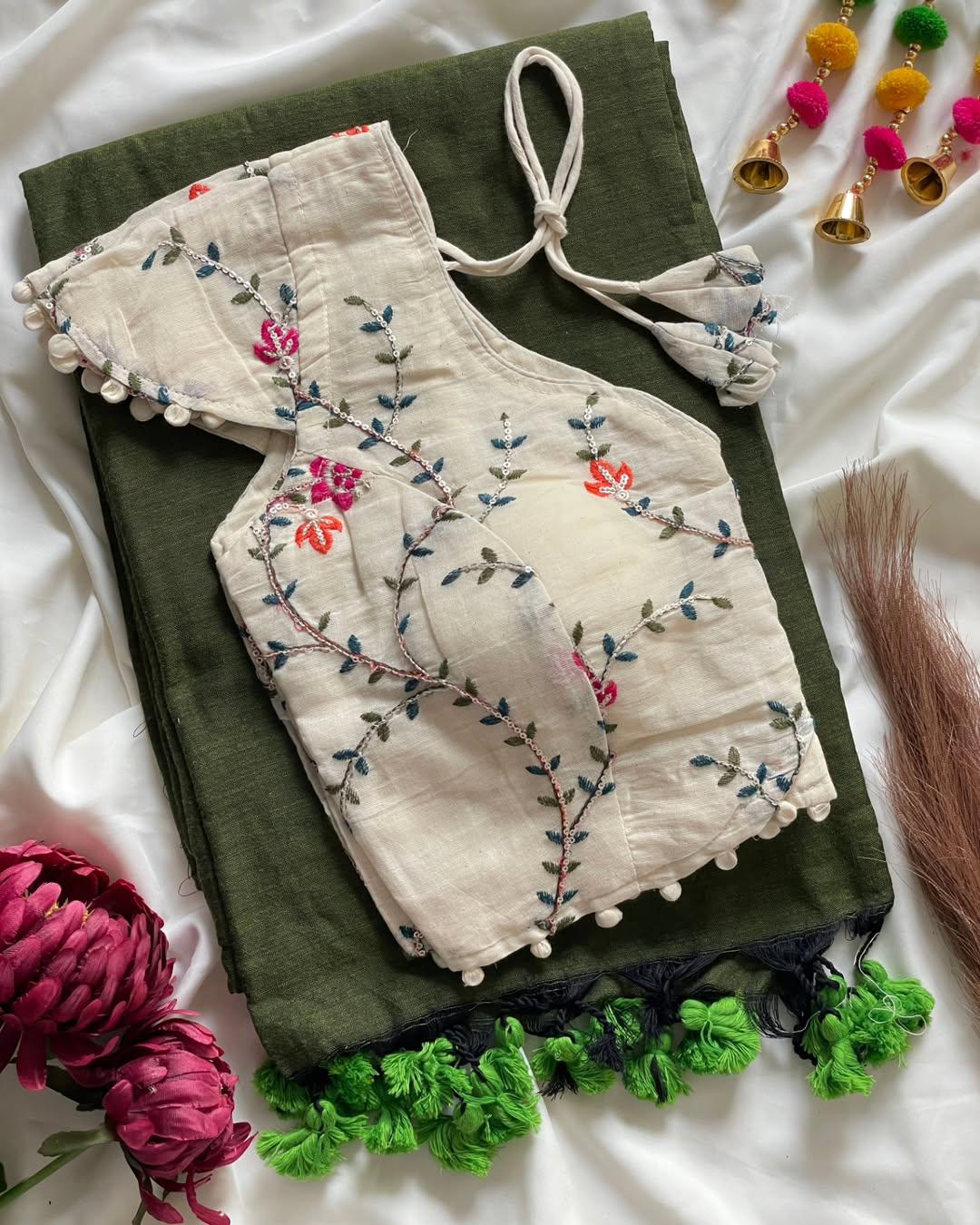 Pure cotton ready made blouse with saree