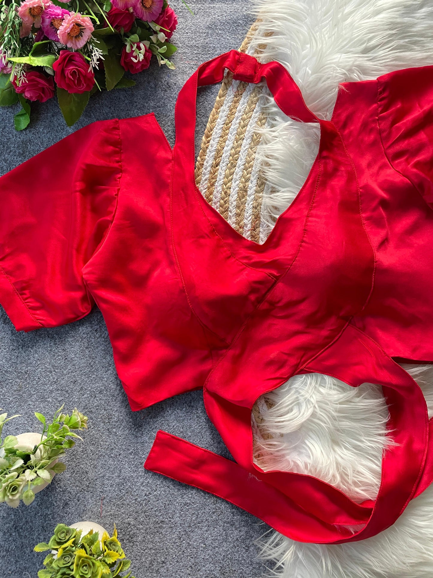 Pure Malai Satin balloon sleeve ready made blouse