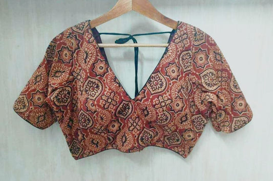 Vegetable dye hand block pure cotton ready made blouse