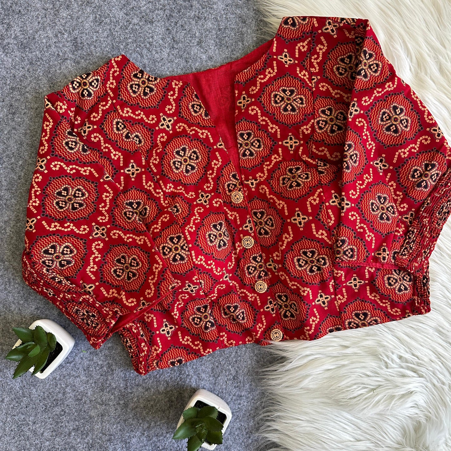 presenting flexi fit Pure Ajrakh Cotton ready made blouse